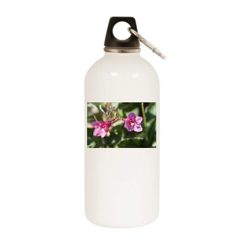 Flowers White Water Bottle With Carabiner