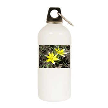 Flowers White Water Bottle With Carabiner