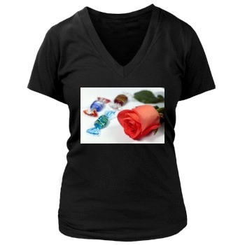 Flowers Women's Deep V-Neck TShirt