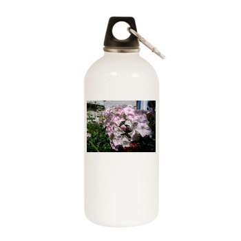 Flowers White Water Bottle With Carabiner