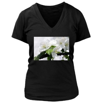 Flowers Women's Deep V-Neck TShirt