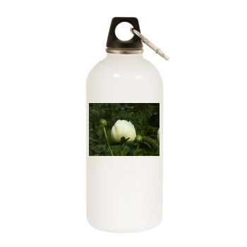 Flowers White Water Bottle With Carabiner