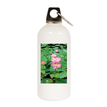 Flowers White Water Bottle With Carabiner