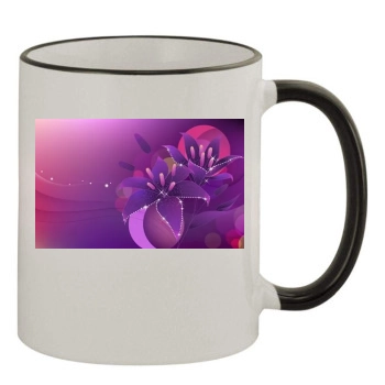 Flowers 11oz Colored Rim & Handle Mug