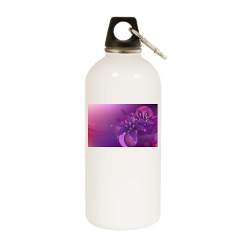 Flowers White Water Bottle With Carabiner