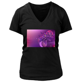 Flowers Women's Deep V-Neck TShirt