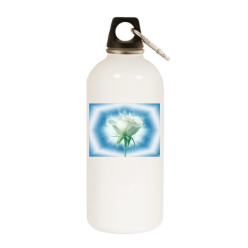 Flowers White Water Bottle With Carabiner