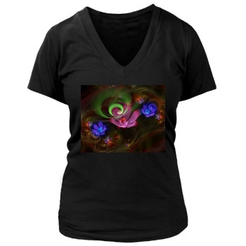 Flowers Women's Deep V-Neck TShirt