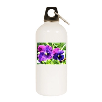 Flowers White Water Bottle With Carabiner