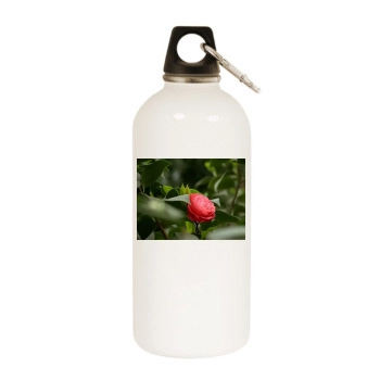 Flowers White Water Bottle With Carabiner