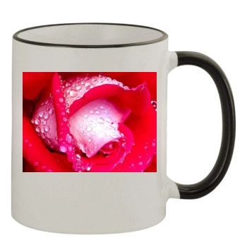 Flowers 11oz Colored Rim & Handle Mug