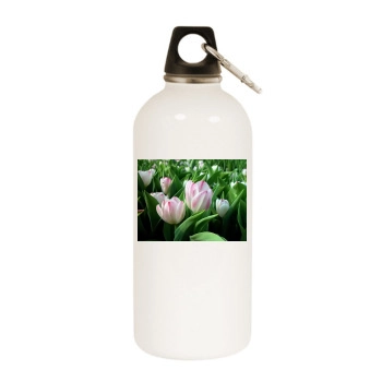 Flowers White Water Bottle With Carabiner