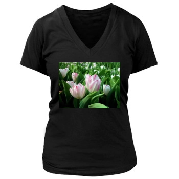 Flowers Women's Deep V-Neck TShirt