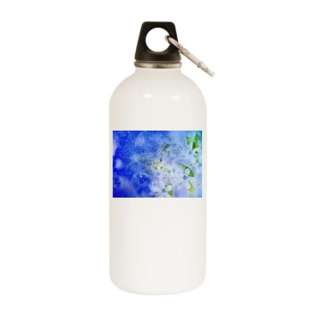 Flowers White Water Bottle With Carabiner