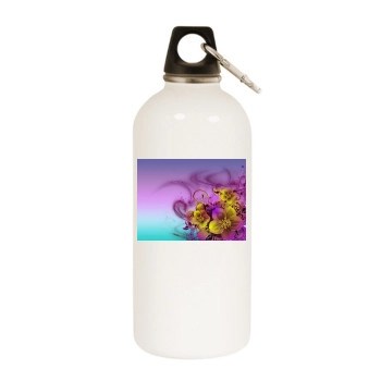 Flowers White Water Bottle With Carabiner