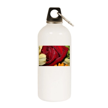 Flowers White Water Bottle With Carabiner