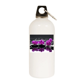 Flowers White Water Bottle With Carabiner