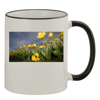 Flowers 11oz Colored Rim & Handle Mug