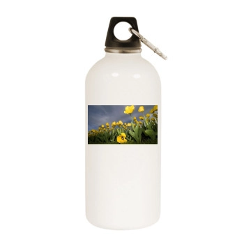 Flowers White Water Bottle With Carabiner