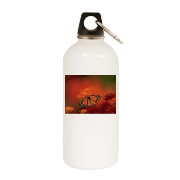 Flowers White Water Bottle With Carabiner