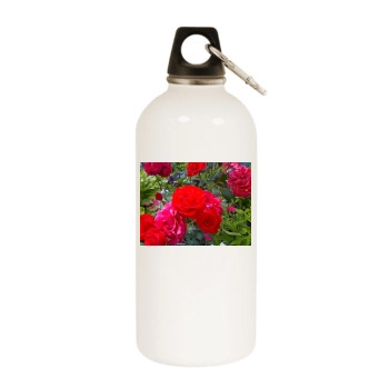 Flowers White Water Bottle With Carabiner