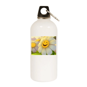 Flowers White Water Bottle With Carabiner