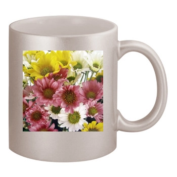 Flowers 11oz Metallic Silver Mug