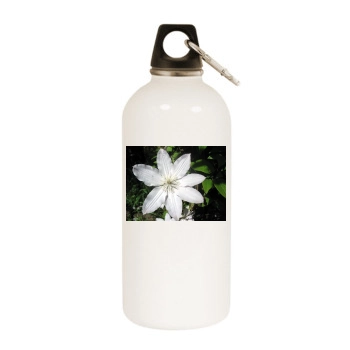 Flowers White Water Bottle With Carabiner