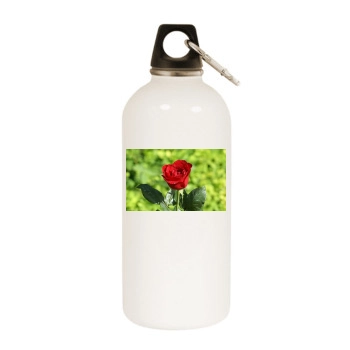 Flowers White Water Bottle With Carabiner