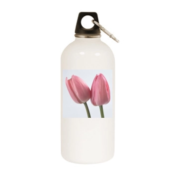 Flowers White Water Bottle With Carabiner