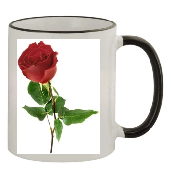 Flowers 11oz Colored Rim & Handle Mug