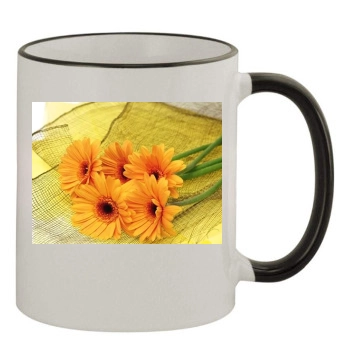 Flowers 11oz Colored Rim & Handle Mug