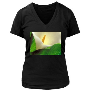 Flowers Women's Deep V-Neck TShirt