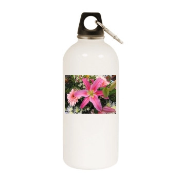 Flowers White Water Bottle With Carabiner