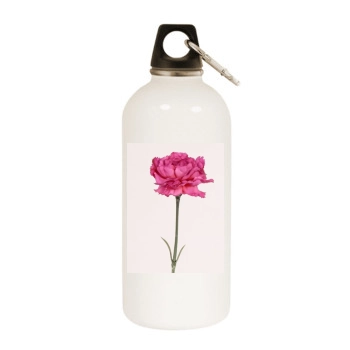 Flowers White Water Bottle With Carabiner