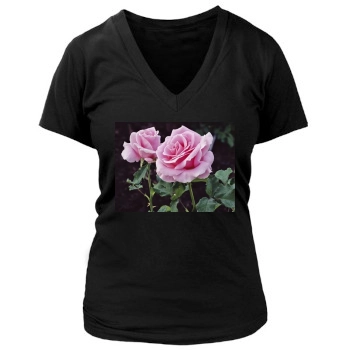 Flowers Women's Deep V-Neck TShirt