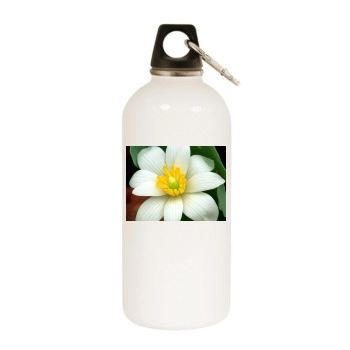 Flowers White Water Bottle With Carabiner