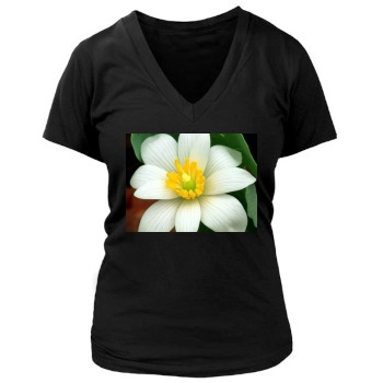 Flowers Women's Deep V-Neck TShirt