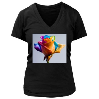 Flowers Women's Deep V-Neck TShirt