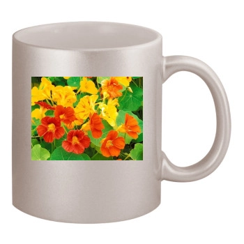 Flowers 11oz Metallic Silver Mug