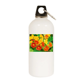 Flowers White Water Bottle With Carabiner