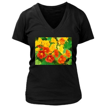 Flowers Women's Deep V-Neck TShirt