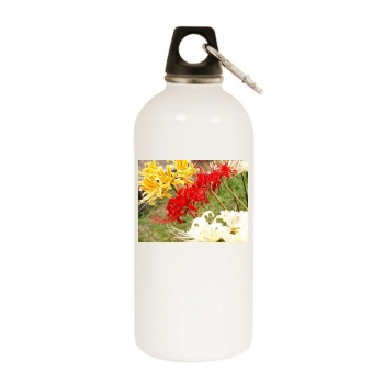 Flowers White Water Bottle With Carabiner