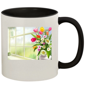 Flowers 11oz Colored Inner & Handle Mug