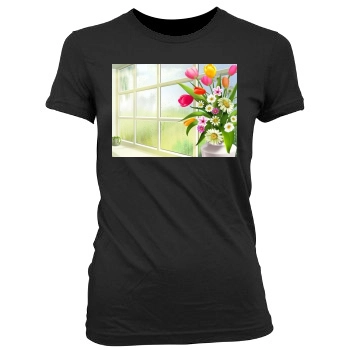 Flowers Women's Junior Cut Crewneck T-Shirt