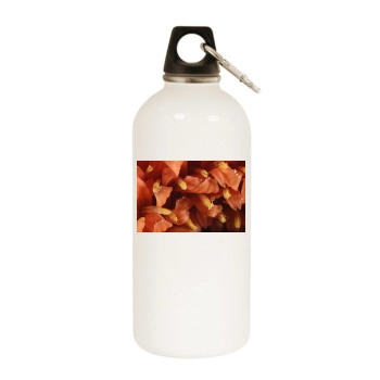 Flowers White Water Bottle With Carabiner