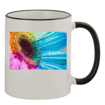 Flowers 11oz Colored Rim & Handle Mug