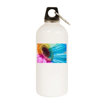 Flowers White Water Bottle With Carabiner