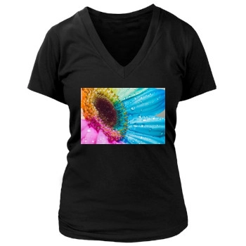 Flowers Women's Deep V-Neck TShirt