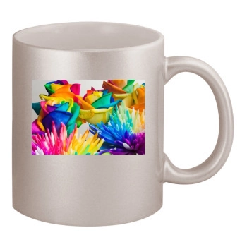 Flowers 11oz Metallic Silver Mug